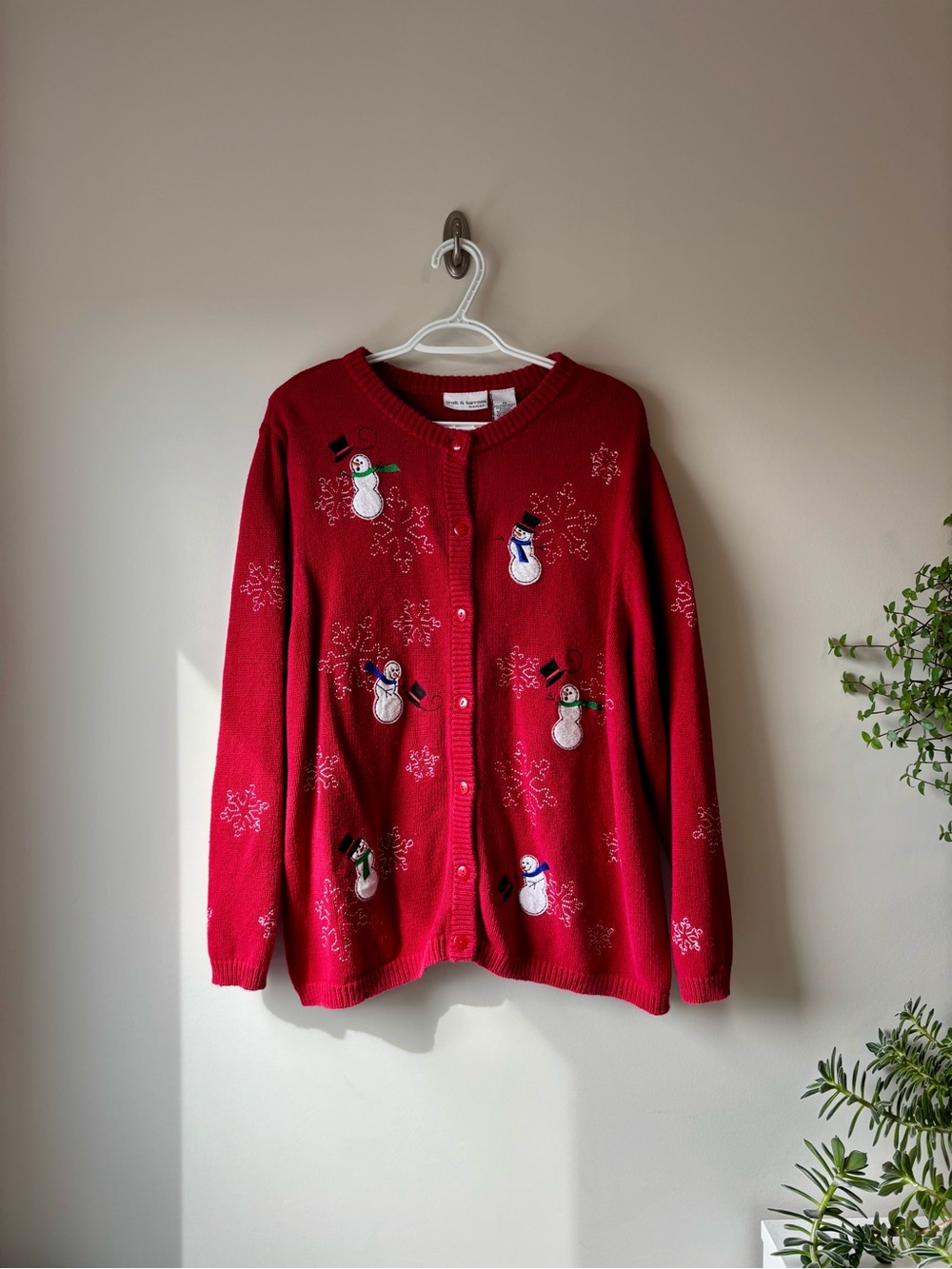 Vintage Red Snowman Button-Up Holiday Cardigan
